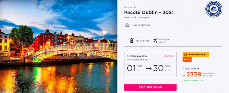 Pacote Hurb para Dublin por R$ 2339