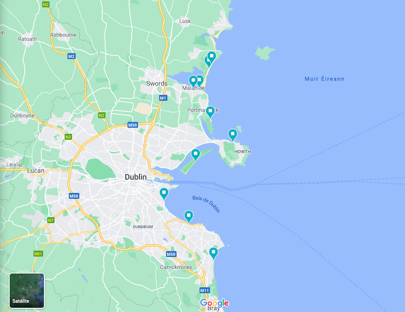 Praias do Condado de Dublin - mapa